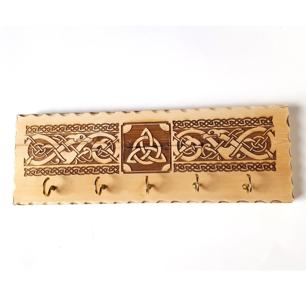 Decoritive Celtic Key Hanger Wood Wall Mount Hooks